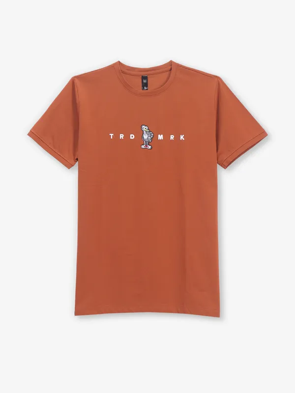 GS78 slim fit brown printed cotton t-shirt