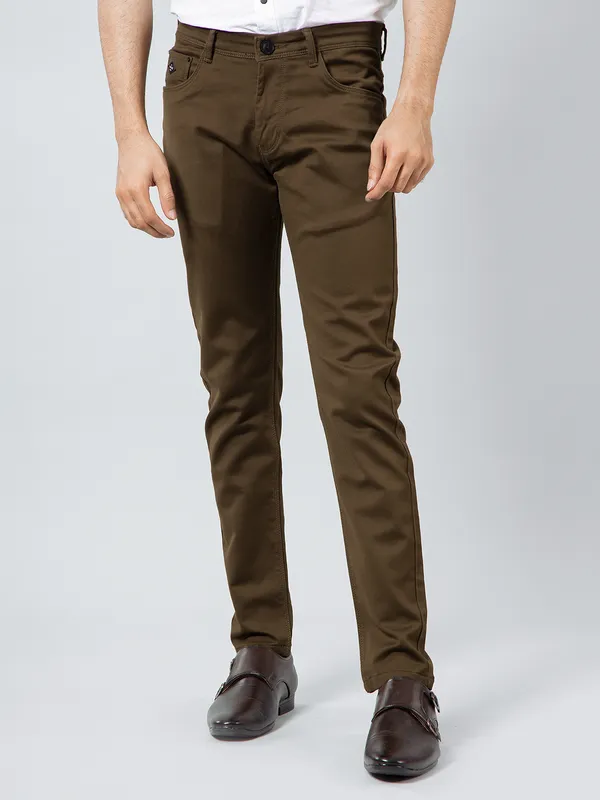 GS78 solid brown color cotton trouser