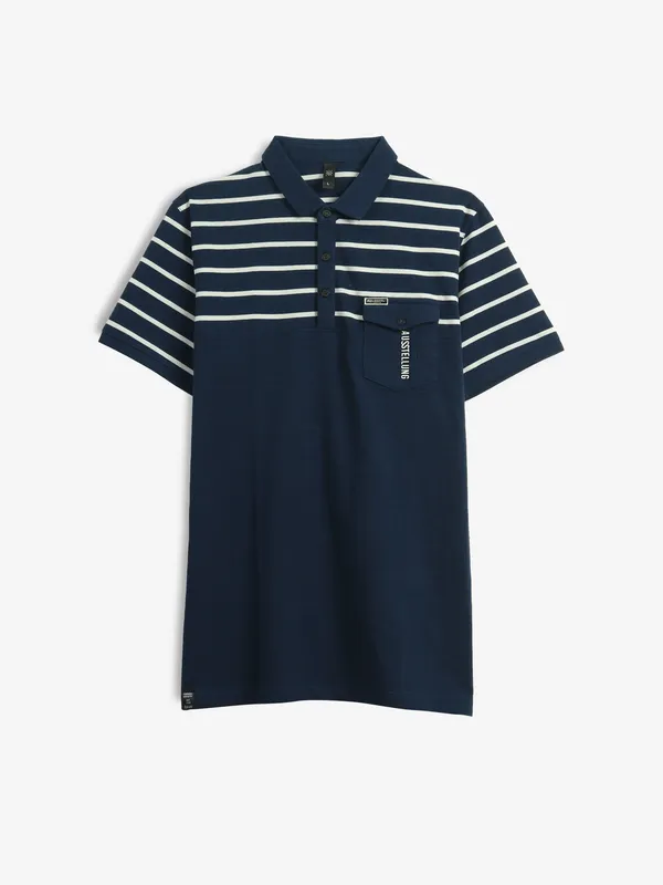 GS78 stripe navy cotton polo t-shirt