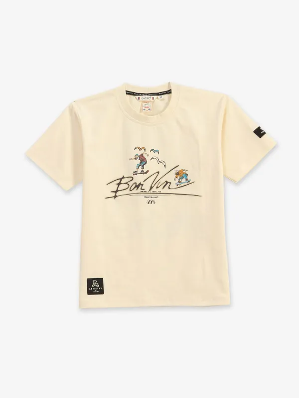GUSTO cream printed cotton t-shirt