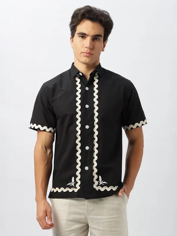 HAMPTONS black cotton linen casual wear shirt
