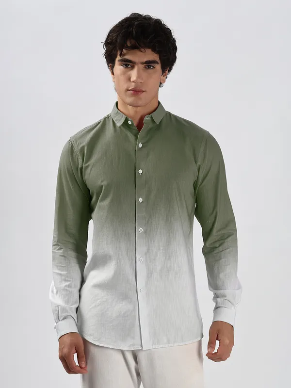 HAMPTONS green and white shaded casual shirt