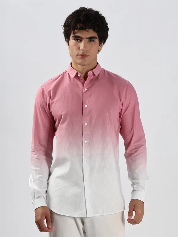 HAMPTONS pink and white shaded casual shirt