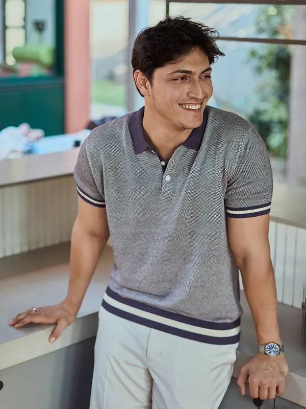 HAMPTONS textured purple cotton slim fit t-shirt