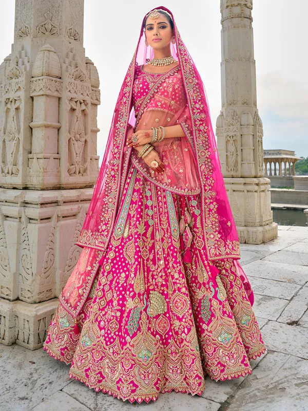Heart catching pink silk unstitched lehenga choli