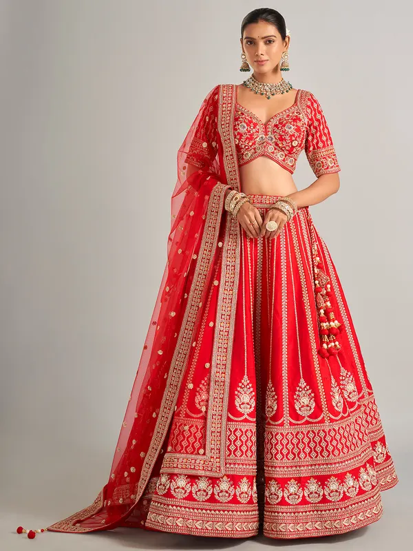 Heart melting red raw silk lehenga choli