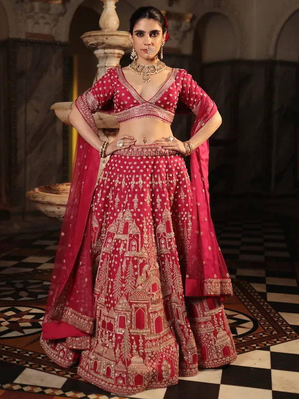 Heavy magenta raw silk lehenga choli