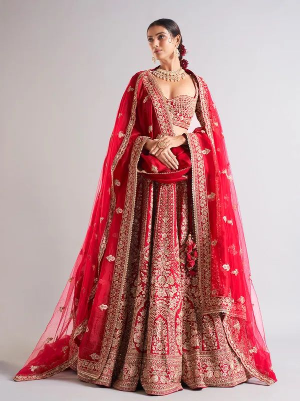 Heavy maroon raw silk lehenga choli
