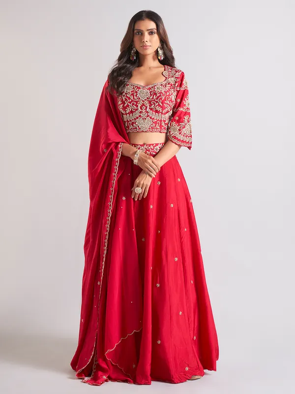 Heavy maroon silk lehenga choli