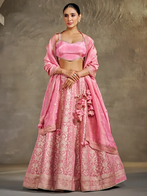 Heavy pink silk lehenga choli for wedding