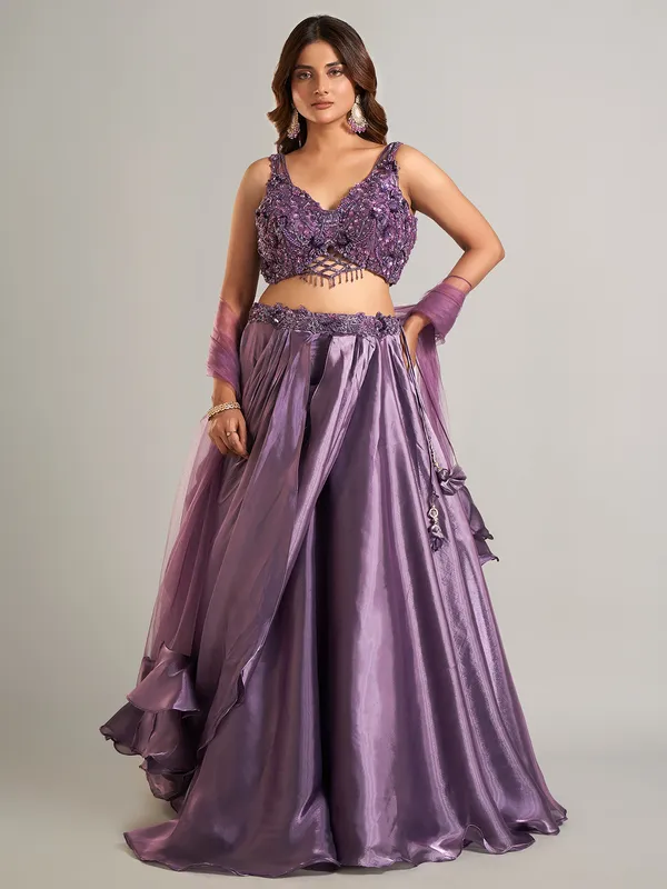 Heavy purple organza lehenga choli