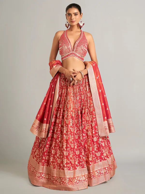 Heavy red banarasi silk lehenga choli