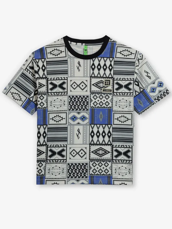 HIBRID blue and beige printed cotton t-shirt