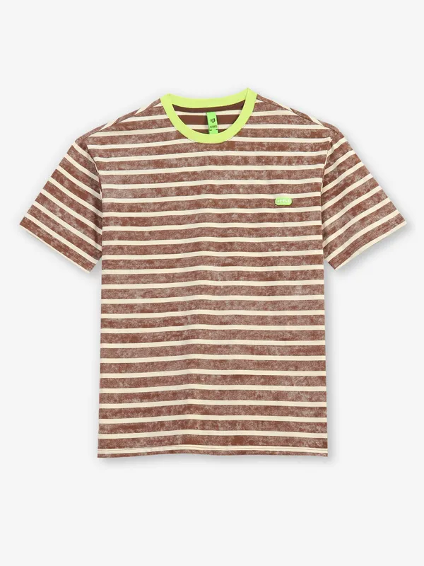 HIBRID brown printed cotton slim fit t-shirt