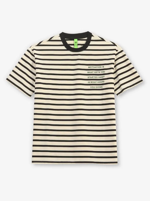 HIBRID cream stripe cotton t-shirt