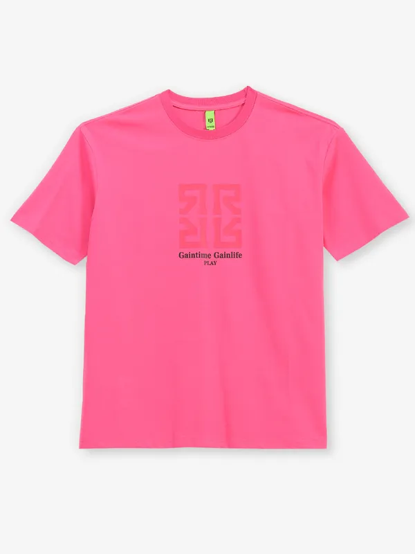 HIBRID magenta printed cotton t-shirt