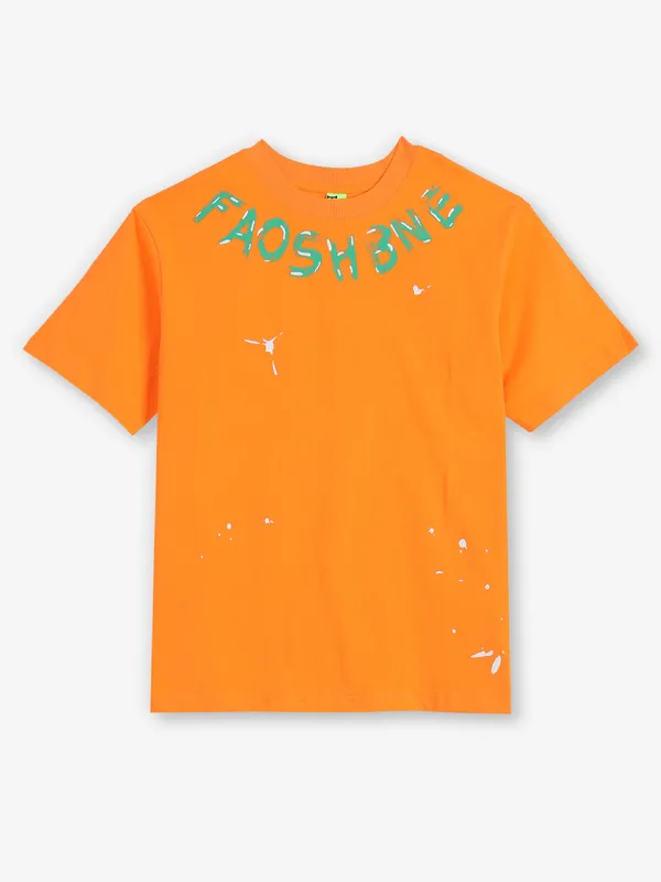 HIBRID orange printed cotton t-shirt