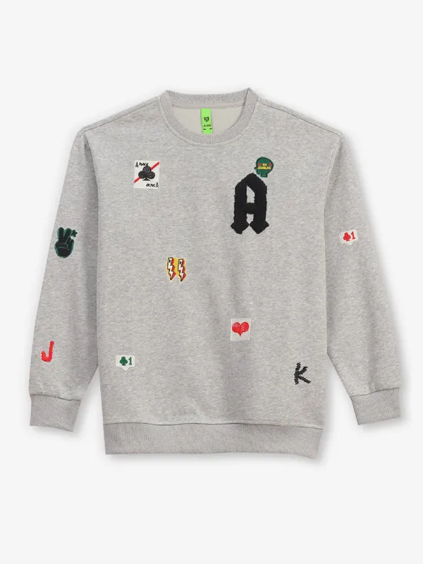 HIBRID printed grey cotton full sleeve t-shirt