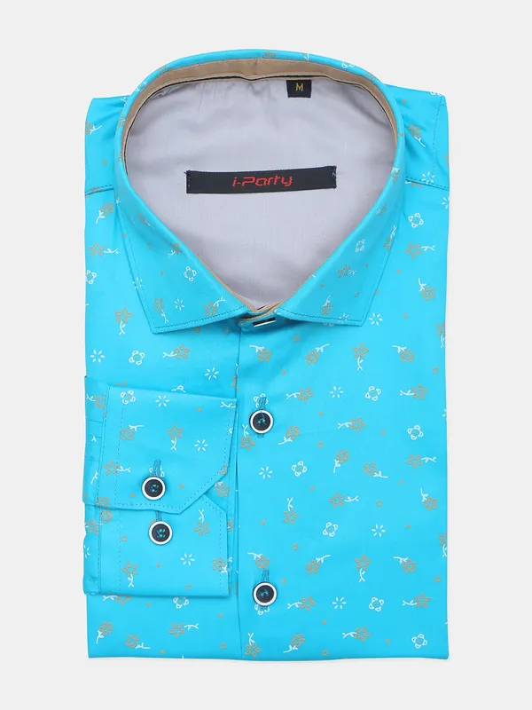 I Party sea green cotton printed shirt