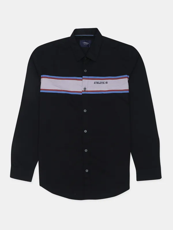 I-Real solid black casual shirt for mens