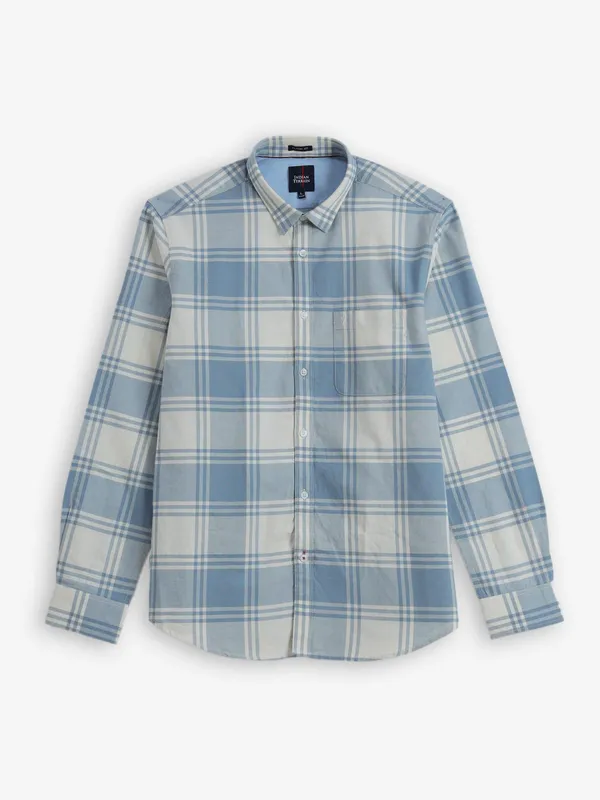 INDIAN TARRAIN beige and sky checked cotton shirt