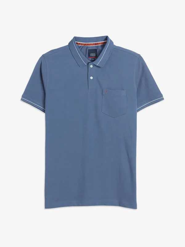 INDIAN TERRAIN blue plain regular fit t-shirt