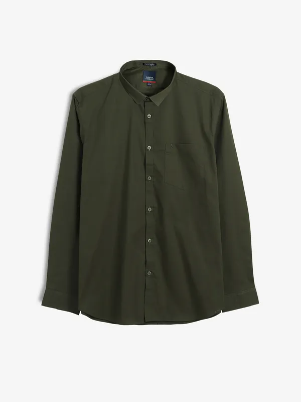 INDIAN TERRAIN cotton olive plain shirt