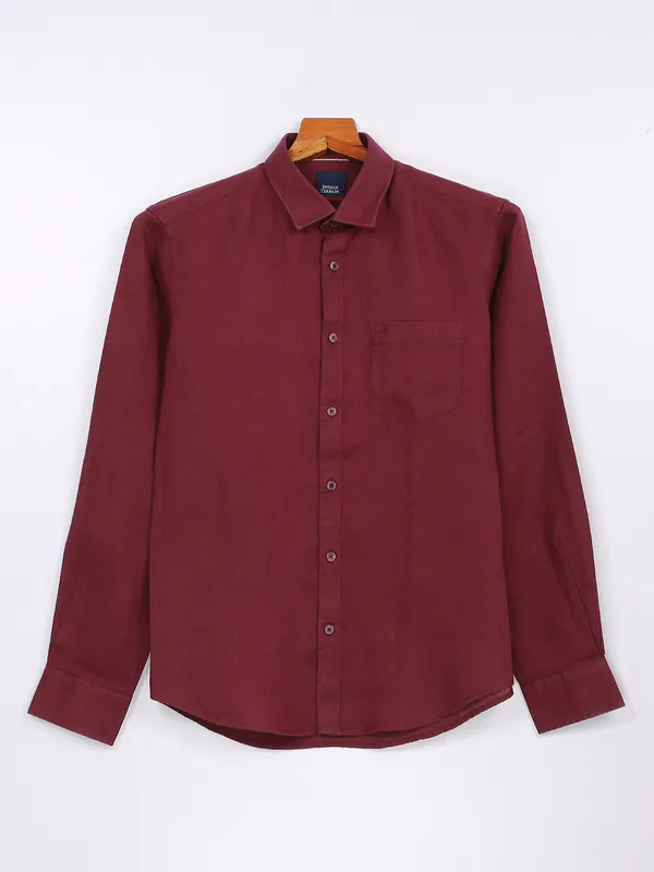 Indian Terrain maroon plain cotton shirt