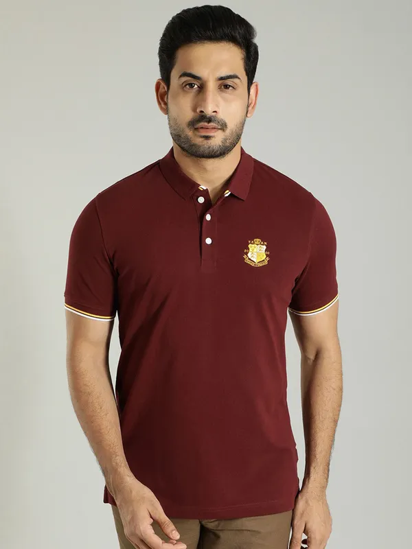 Indian Terrain maroon plain polo t shirt