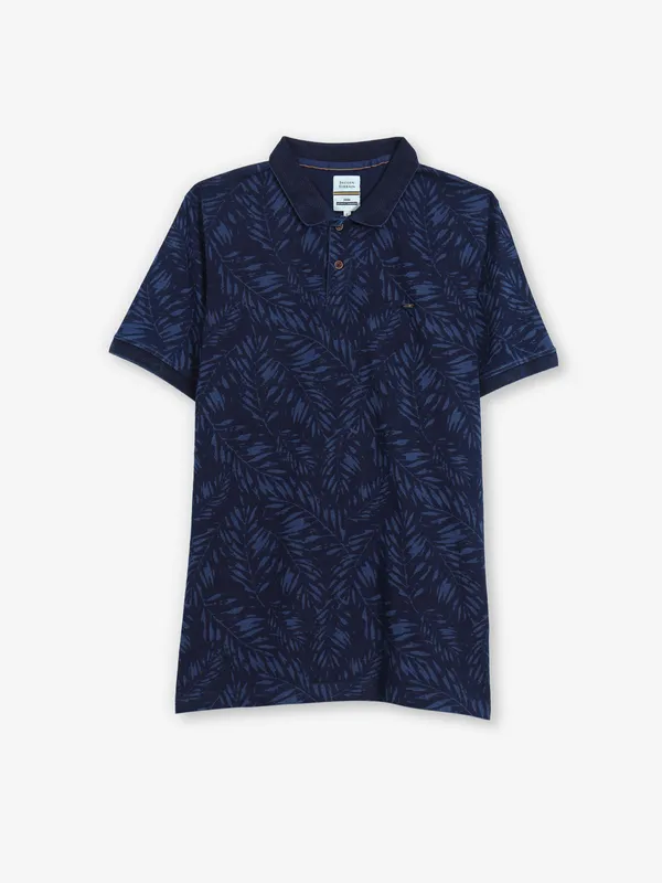 INDIAN TERRAIN navy printed cotton slim fit t-shirt