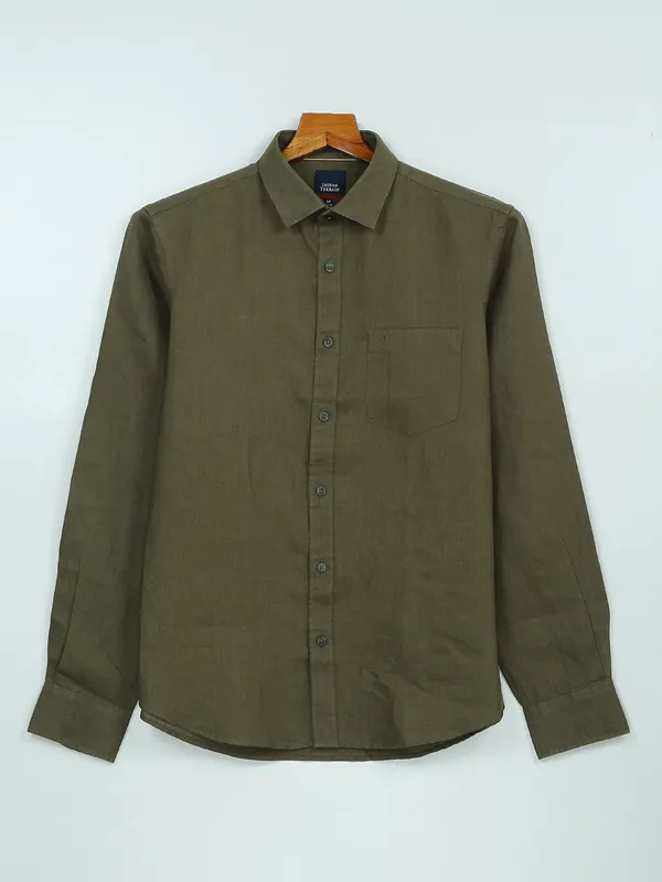 Indian Terrain olive cotton full sleeve shirt