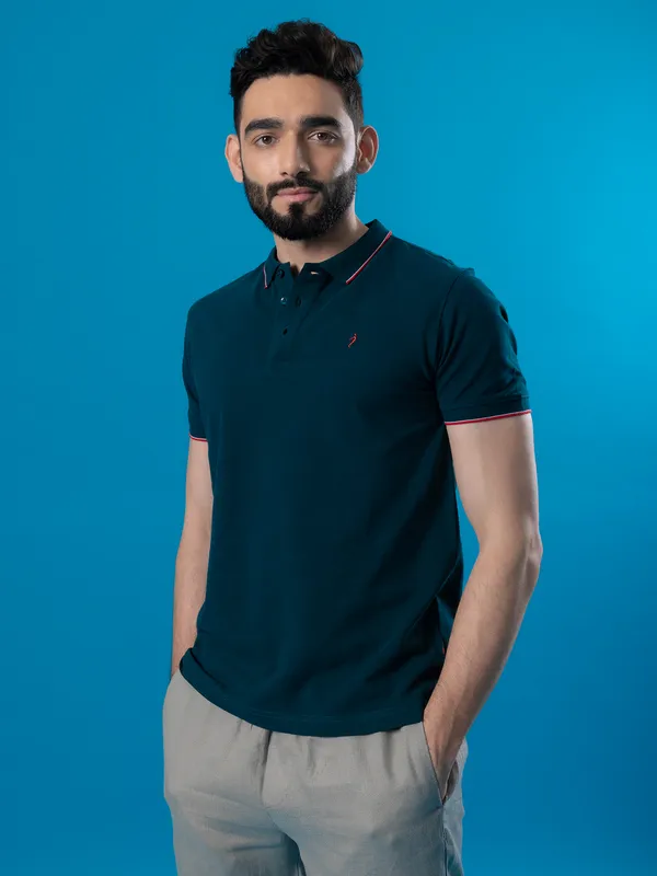 INDIAN TERRAIN pine blue polo slim fit t-shirt for men