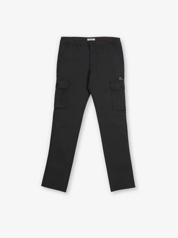 INDIAN TERRAIN solid dark grey cotton trousers for men