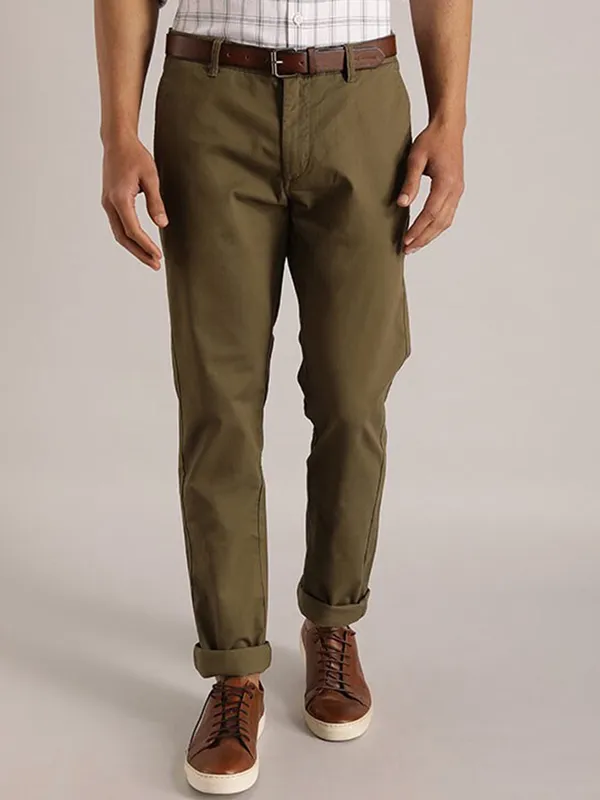 Indian Terrain solid olive cotton trouser