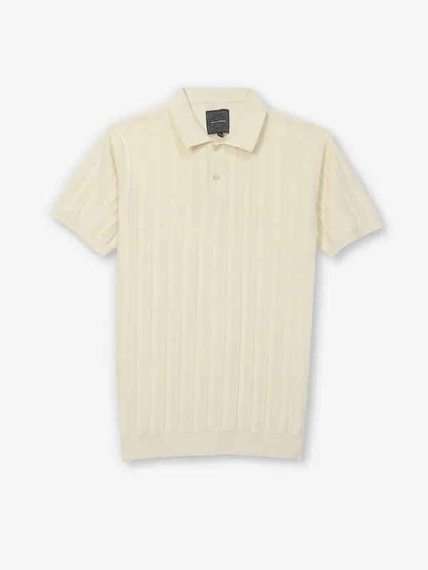 INDIAN TERRAIN textured off white cotton polo tshirt