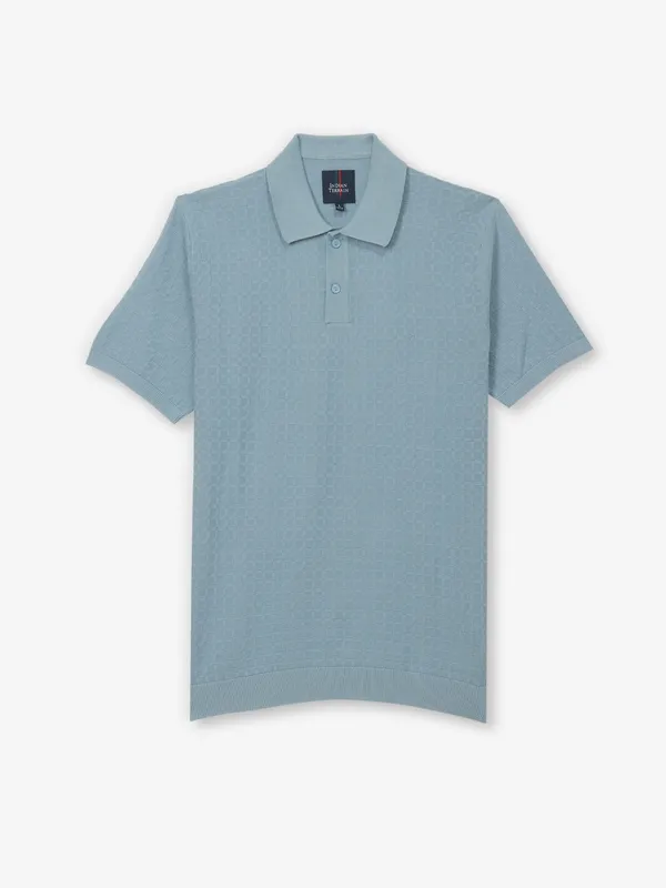 INDIAN TERRAIN textured sky blue cotton polo tshirt