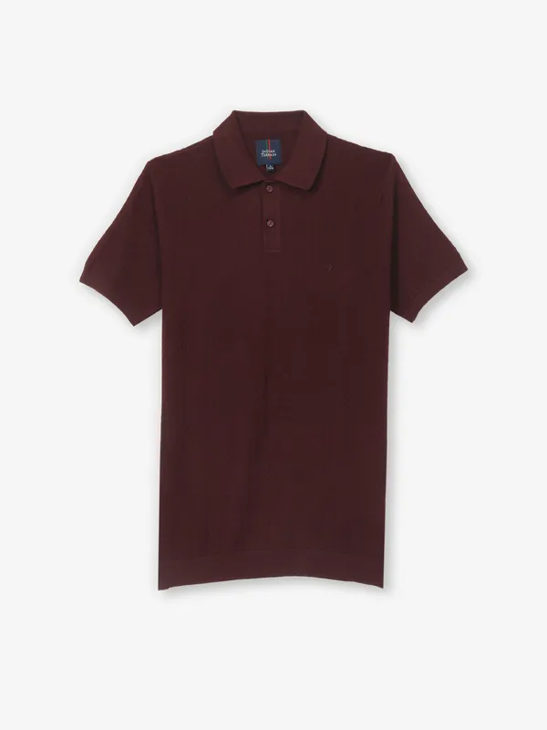 INDIAN TERRAIN textured wine cotton polo tshirt