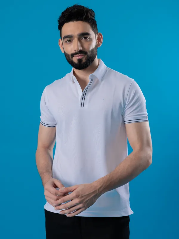 INDIAN TERRAIN white polo slim fit tshirt for men