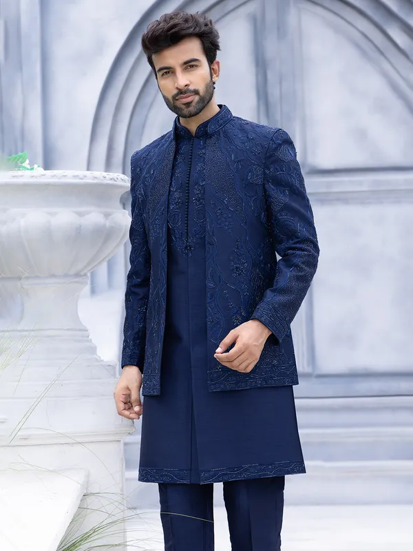 Indigo blue luxurious reception style indo western