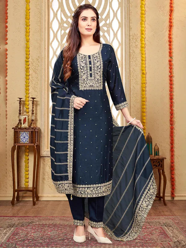 Indigo blue silk salwar suit