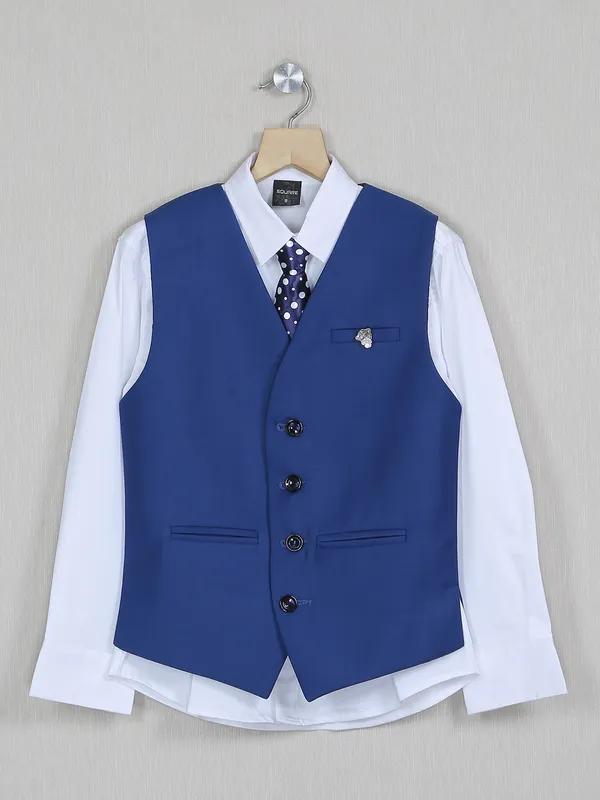Ink blue terry rayon party wear waistcoat for boys