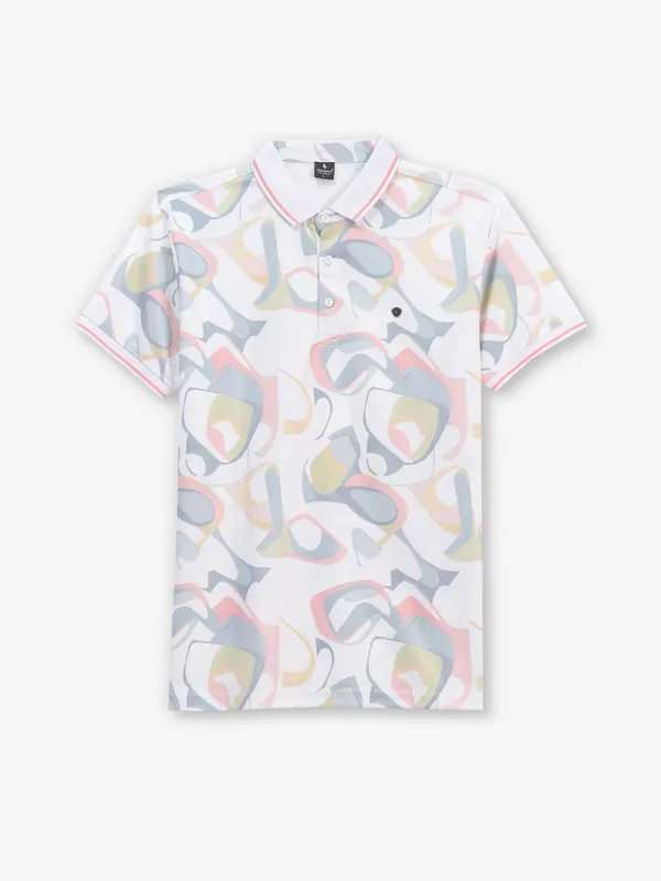 INSTINTO printed white cotton polo t-shirt