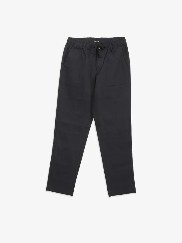 IRONY navy solid linen track pant