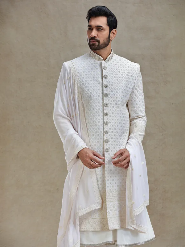 Ivory cream ethnic charm sherwani for men