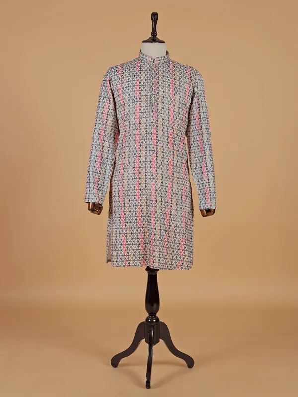 Ivory kurta suit with multicolor thread design