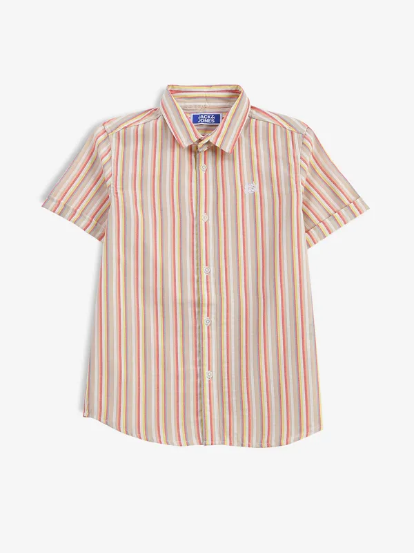 JACK&JONES beige stripe half sleeve shirt