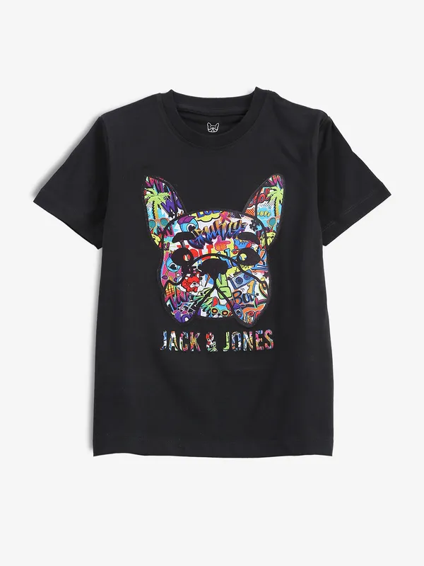 JACK&JONES black printed half sleeve t-shirt