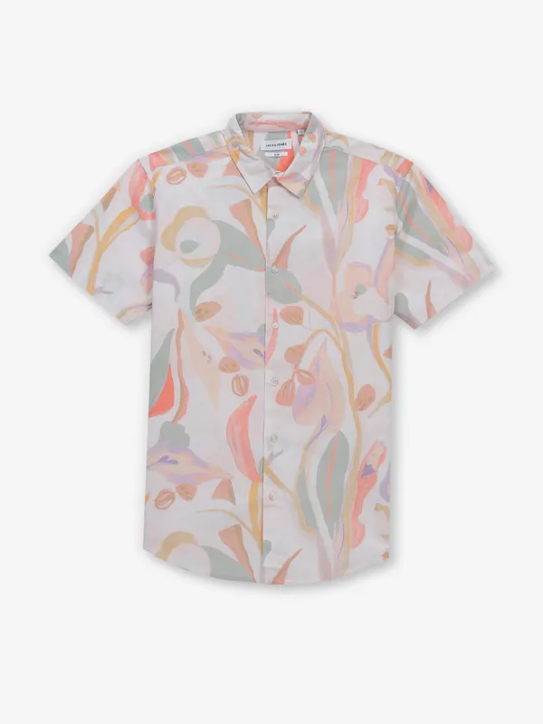 JACK&JONES cream printed cotton shirt