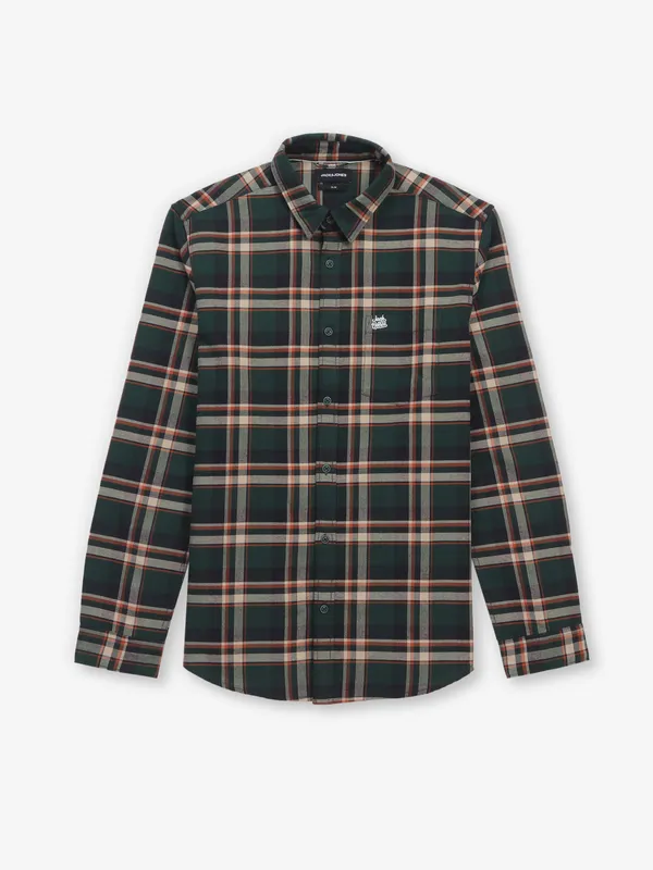 JACK&JONES dark green cotton checked shirt