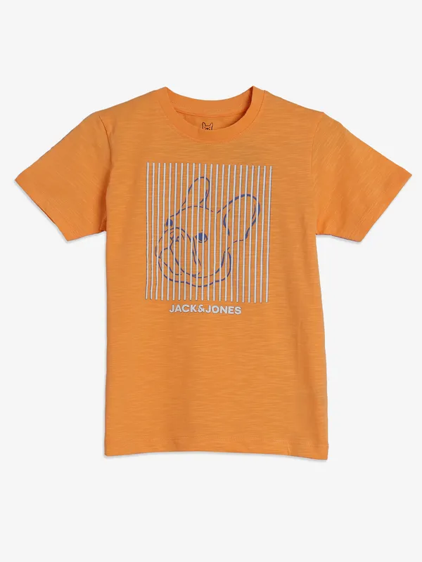 JACK&JONES orange printed half sleeve t-shirt